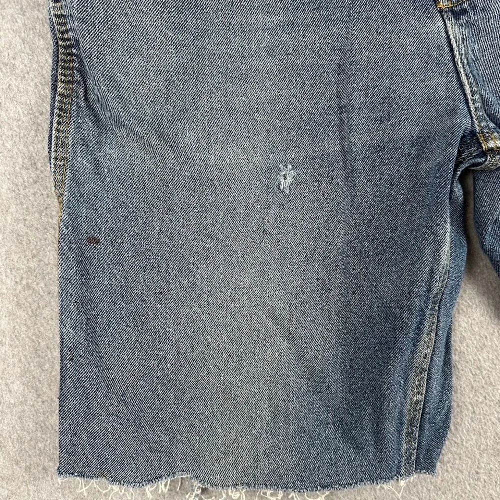RK Brand Mens 34 Blue Denim Carpenter Shorts Raw Hem Distressed Workwear Cut Off